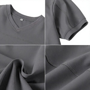 เสื้อยืดคอกลมแขนสั้นทรงโอเวอร์ไซส์สีเทาสำหรับผู้ชาย ผลิตจากผ้าไหมพรมเนื้อนุ่ม น้ำหนัก 220 กรัม แห้งเร็ว เป็นมิตรต่อสิ่งแวดล้อม พิมพ์ลายสกรีน สีพื้น ผ้าถัก 100% สวมใส่สบาย - Product Image 4