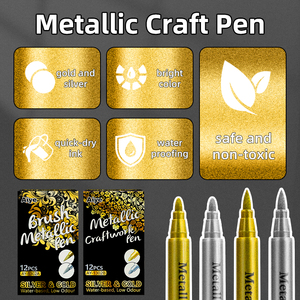 Ensemble de stylos métalliques pour loisirs créatifs, stylo à peinture dorée, pointe en fibre, encre à base d'eau, marqueurs métalliques argentés pour la fabrication de cartes, la peinture sur verre, la peinture sur roche, le bricolage - Product Image 4