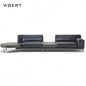 WBERT lujo italiano cuero doble sofá conjunto de cuero de vaca diseño Simple sala de estar recepción asientos mesa de té silla Foshan muebles - Product Image 6