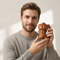 Figurine de Homme Musclé en Bois Massif Sculptée à la Main, Art Populaire, Matériau Naturel, Décoration de Bureau Autoportante, Ornement de Maison, Cadeau de Collection