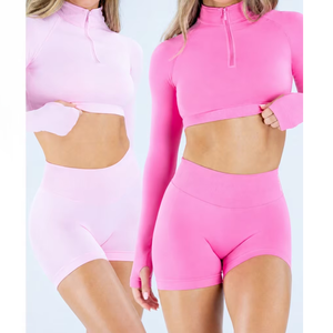 Wholesale Breathable Matte Nylon Fabric Tight Fitting <strong>Half</strong> Zip Long Sleeve <strong>Jacket</strong> Thumb Holes Fitness Wear Zipper - Product Image 1