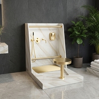 Station de Wudu en Surface Solide, Unité d'Ablution Musulmane, Veine de Marbre, avec Tabouret de Douche, Main courante, Bassin de Lavage des Pieds pour la Prière en Mosquée