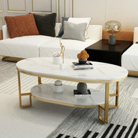 Table basse ovale en métal de style nordique avec espace de rangement, moderne et minimaliste, à double niveau, en marbre, petite table de salon