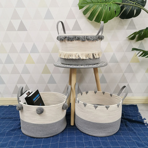 Folding Storage Baskets Blanket Cotton Rope Basket Woven Storage Basket With Handle