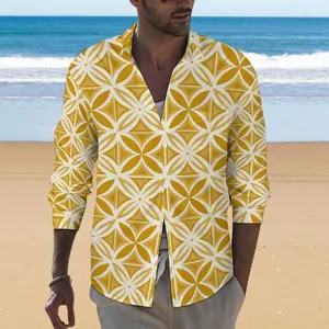 Yellow Tapa Print Large Size Casual Fit Slim Shirt Men Long Sleeve Fall New Custom Hawaiian Designer Shirt Male Clothes