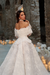 Abito da sposa MLF718 a 2 pezzi, linea ad A, con spalle scoperte, popolare, con allacciatura posteriore, per donna - Product Image 5