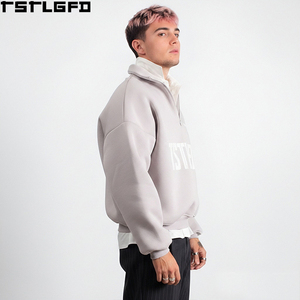 Sudadera con cuello simulado y cremallera de un cuarto OEM/ODM para hombre, gris jaspeado con estampado gráfico, de forro polar. Fabricantes de sudaderas con capucha y sudaderas para hombre al por mayor. - Product Image 6