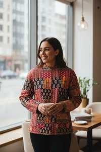 Reversible Jaipur Patch <b>Pattern</b> <b>Quilted</b> Cotton <b>Jacket</b> Women Handmade Ethnic Winter Wear Cozy Outerwear - Product Image 2