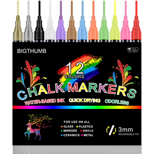 12 Pack wet-erlöschbare flüssige Kreide-Marker 3 mm Reversible Spitze Blackboard Glas-Chalkboards Zeichen-Vintage-Multicolor-Kunstmarker - Product Image 2
