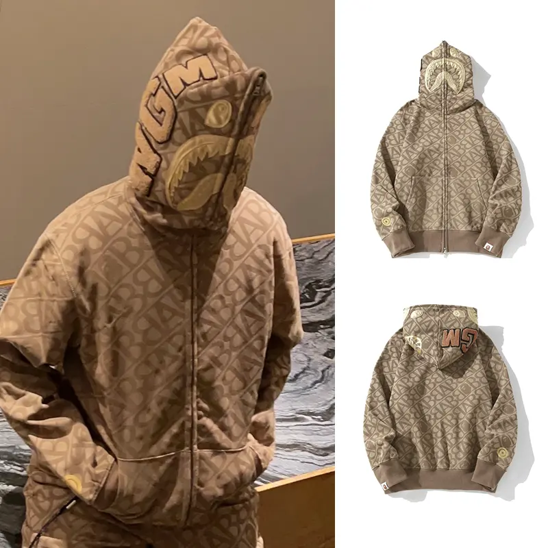 Bathing ape shark camo zip up hoodies streetwear embroidery logo full of letters Sweatshirt men women full zip bapees hoodie