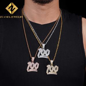 Colgante de Joyería Hip Hop con Incrustaciones de Moissanita Personalizado de Gran Tamaño, con el Número 100, Moissanita VVS, Plata de Ley 925 - Product Image 5