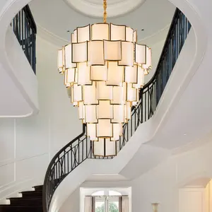 AOSIHUA Champaign Gold White Square Glass Tile Chandelier Glass Pendant Custom Made For Living Room