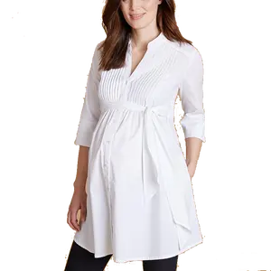 2021 Wholesale Pleat Tie Waist Pregnancy Shirt Dress Wear Women White Maternity Blouse Tops