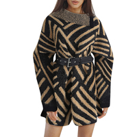 OEM/ODM Haut en tricot décontracté à la mode pour femmes, col montant, manches longues, pull rayé en fourrure de vison, bouton respirant pour l'automne