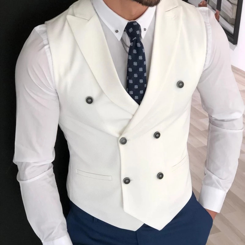 Wit Double Breasted Vest Voor Mannen Kostuum Homme Slim Fit Wedding Vesten Mannen Vest Bruidegom Suits Mens Vest Alleen voor Party