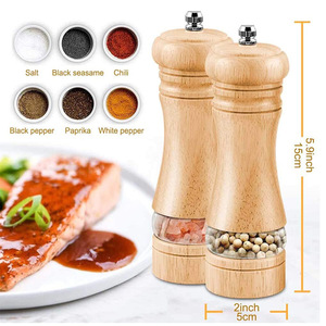 Juego de molinillo de sal y pimienta, molinos de sal y pimienta de madera de 6,5 pulgadas, pimienta Manual recargable de grosor ajustable - Product Image 6