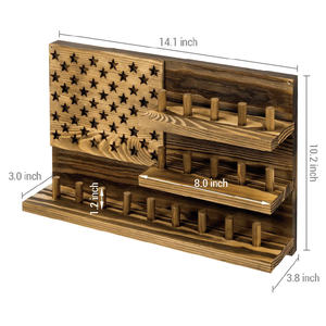 Présentoir à bijoux mural en bois massif brûlé rustique à 3 niveaux <span class=keywords><strong>porte</strong></span>-bague de championnat de sport avec découpe d'étoiles du drapeau américain - Product Image 2