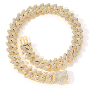 Wholesale Hip Hop Necklace Gold Silver 20mm Strip Moissanite Cuban Link Chain