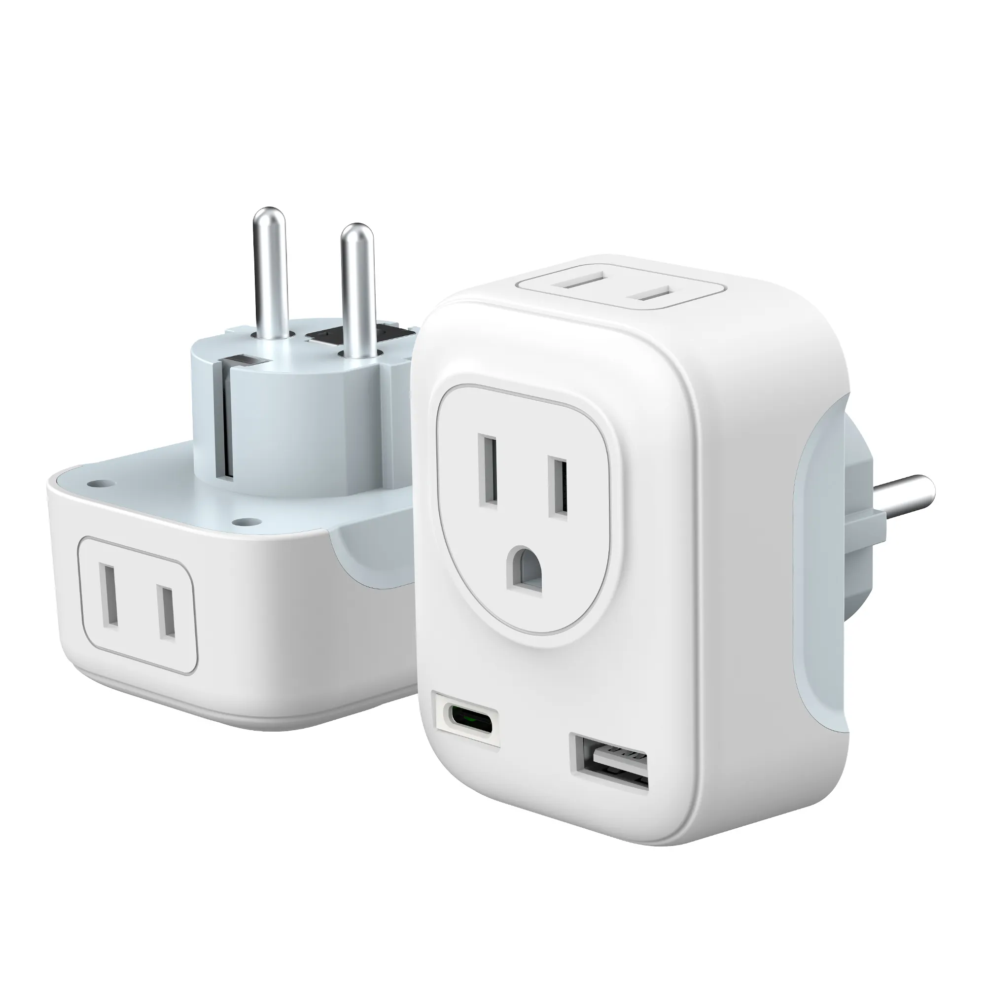 Adaptador de viaje 4 en 1, convertidor de enchufe de la UE a los EE. UU., con salida USB dual de 2,4 v y 2 enchufes de EE. UU., cargador de pared