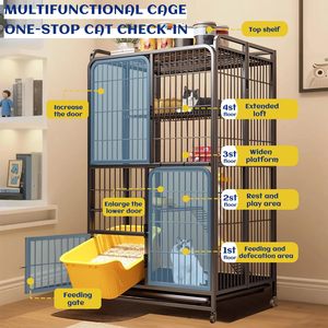 Cage pliable en métal pour chat avec roulettes pivotantes à 360°, facile à déplacer, enclos à 4 niveaux pour 1-2 chats, furets et lapins (noir) - Product Image 3