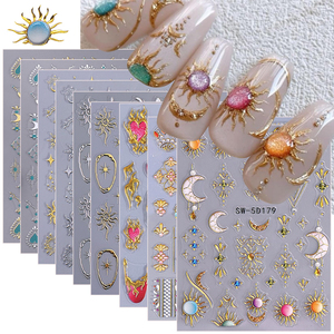 Autocollants 3D pour ongles Soleil et Lune Dorés, Strass et Pierres Précieuses, Motifs Phases de Lune pour Salon et Fêtes - Product Image 3