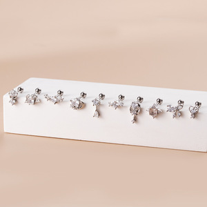 POENNIS Mini Crystal zircone CZ Leaf Circle cartilagine Tragus orecchini in acciaio inossidabile CZ Ear Bone Piercing Stud Earring - Product Image 6