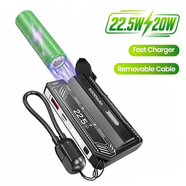 Mini 5000mAh Power Bank 22.5W Fast Charge Portable External Battery with Built-in Type-C Lanyard Cable for Promotional Gift Set