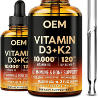 Complément alimentaire OEM Vitamine D3 K2 en gouttes liquides MK7 pour la densité osseuse, la force articulaire, la santé des articulations, gouttes liquides végétaliennes Vitamine K2D3