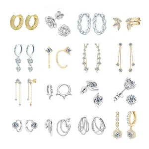 Boucles d'oreilles en diamant de laboratoire en argent sterling 925 plaqué or blanc 18 carats Boucles d'oreilles en diamant moissanite Boucles d'oreilles éternité