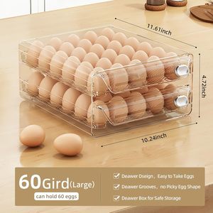 Contenedor de Huevos de Plástico Rectangular de 60 Compartimentos para Refrigerador, Organizador Apilable Transparente de 2 Niveles con 3 Tamaños - Product Image 3