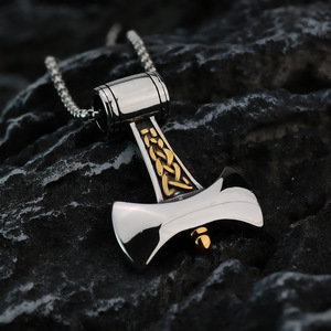 Collier pendentif marteau de Thor en acier inoxydable, bijou asymétrique pour homme, design géométrique, breloque chaîne - Product Image 2