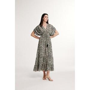 Vestido Largo Informal Bohemio de Verano, Tejido de Viscosa, Estampado Floral y de Leopardo, Diseño de Parches, Cintura Natural, Tinte Liso, Lavable - Product Image 1