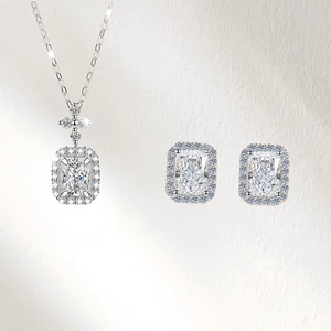 Bộ trang sức cao cấp bạc S925 đính đá Moissanite 1CT cắt Radiant, màu D, độ tinh khiết VVS1 dành cho nữ - Product Image 1