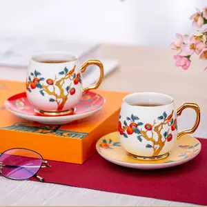 Conjunto de caneca de café cerâmica, de alta qualidade, novos produtos, conjunto de caneca de café, xícara de cerâmica, alça dourada, presente de chá