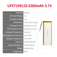 Batterie de tablette personnalisée professionnelle pour usine chinoise, UFX7249135, 6300mAh, 3.7V, Li-polymère, LiNiMnCoO2, 500 batteries