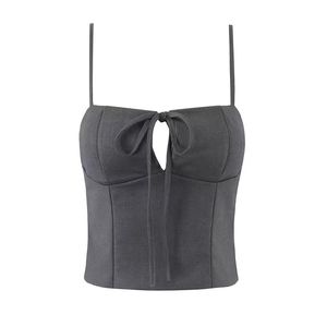 Women's White Front Lace-Up Casual Cotton Crop Tank Top & Dress with <b>Strap</b> - Product Image 2