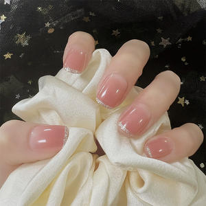 Ongles à presser en acrylique à couverture complète, design carré, avec paillettes <span class=keywords><strong>argent</strong></span>ées, papillons 3D, perles et strass, réutilisables, 24 pièces pour doigts - Product Image 4