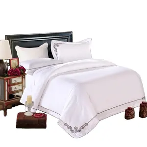 100% कपास साटन कढ़ाई डिजाइन के साथ का उपयोग कर होटल के लिए रानी आकार बिस्तर सेट