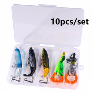 Set di 10 Esche da Pesca Rotanti con Coda, Popper e Esche Galleggianti a Forma di Anatra, Kit di Esche Artificiali Rigide per Acqua Dolce e Salata - Product Image 1
