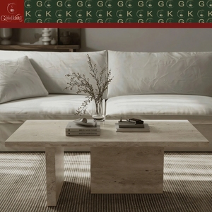 Table basse rectangulaire en <span class=keywords><strong>travertin</strong></span> beige naturel GOLDKING avec base en plinthe solide pour <span class=keywords><strong>salon</strong></span>, centre de la maison <span class=keywords><strong>moderne</strong></span>, espace lounge - Product Image 5