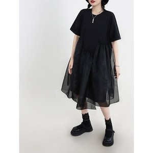 Nouvelle Robe Courte Noire Chic Française 2026 pour l'été, Style Patchwork Bouffant, Coupe Ample, Manches Courtes Bouffantes, Mini-Robe de Créateur - Product Image 2