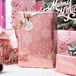 Custom Pink Gold Reversible Snowflake <b>Wrapping</b> <b>Paper</b> for Christmas Gifts Christmas Gift Packaging <b>Paper</b> for Party DIY Decoration - Product Image 1