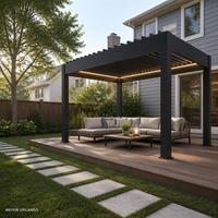 Pergola moderne en aluminium noir à lames orientables avec toit en verre trempé pour structure d'ombrage extérieure, véranda, couverture de patio