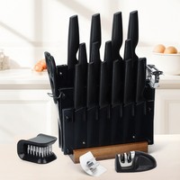 Nouvel ensemble de couteaux de cuisine 20 pièces en acier inoxydable, couteau Santoku, couteau de chef, couteau à pizza, couteau à steak avec lames noires