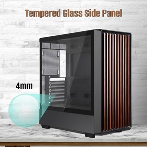 เคสคอมพิวเตอร์เกมมิ่งแบบ Mid Tower ระบายอากาศสูง รองรับเมนบอร์ด ATX/mATX/ITX ด้านหน้าไม้วอลนัทสีดำ พร้อมตาข่ายและพัดลม ARGB PWM 12 ตัว กระจกนิรภัย - Product Image 2