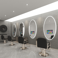 Miroir de coiffure mural simple face avec LED pour salon de coiffure, barbier, spa et cosmétique, avec fonction TV et éclairage LED