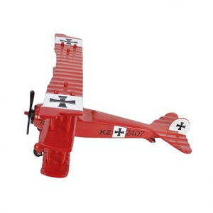 Modèle d'avion biplan artisanal rouge avec hélice noire, jouet créatif décoratif, cadeau fait main, modèle d'avion rouge, support OEM - Product Image 1