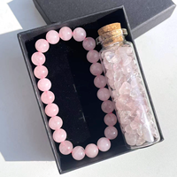 Bracelet en perles de cristal naturel de 8 mm, ensemble bouteille à vœux et boîte cadeau avec éclats de guérison, cadeau unisexe pour le yoga et la spiritualité, pour la vente en gros