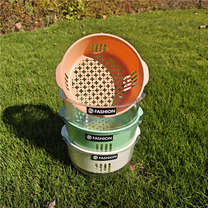 FASHION Double Layer Drain <b>Basket</b> Plastic Vegetable Fruit Washing Kitchen Storage Round <b>Stackable</b> M Mixed Color - Product Image 3