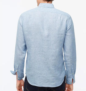 2023 <span class=keywords><strong>camicia</strong></span> a maniche lunghe Casual di <span class=keywords><strong>lino</strong></span> blu chiaro con bottoni per gli uomini abbigliamento estivo traspirante personalizzato per l'autunno - Product Image 2